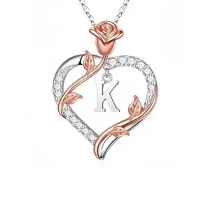 Heart Shaped Pendant Necklace with Rhinestones Decor Letter Design, Elegant Pendant Necklace for Women & Girls, Fashion Jewelry for Party, Daily Decor, Exquisite Jewelry for Birthday Gift