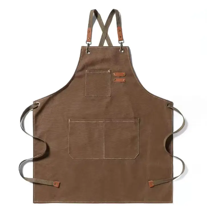 Hairstylist Apron with Pockets Hairdresser Apron for Hair Stylist Apron for Women Apron Chic Leather Details 100% Cotton Canvas 3 Multifunctional Pockets Adjustable Strap