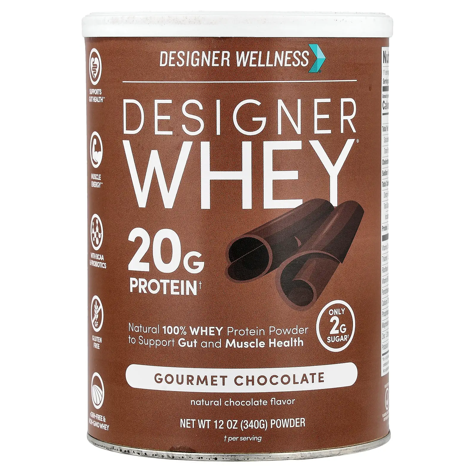 Designer Wellness Designer Whey, Natural 100% Whey Protein Powder, Gourmet Chocolate, 12 oz (340 g)