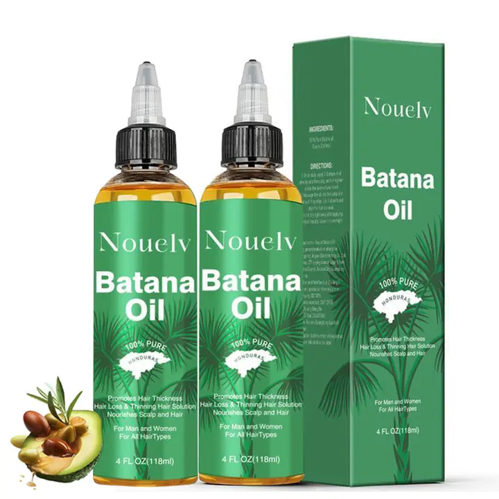 NOUELV 100% Pure Batana Hair Oil - Organic Haircare Treatment, Cold-Pressed from Honduras, 4 fl.oz/120ml, Vitamin E Rich, Repairs Damage, Boosts Thickness, Adds Volume & Shine, Suitable for All Hair Types, Daily, Thicker Hair Tips