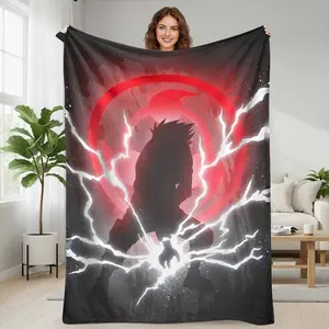 Uchiha Flannel Blanket Anime Art Print Soft Warm Cozy Lightweight Fade Resistant for Bedroom Living Room Office Gift