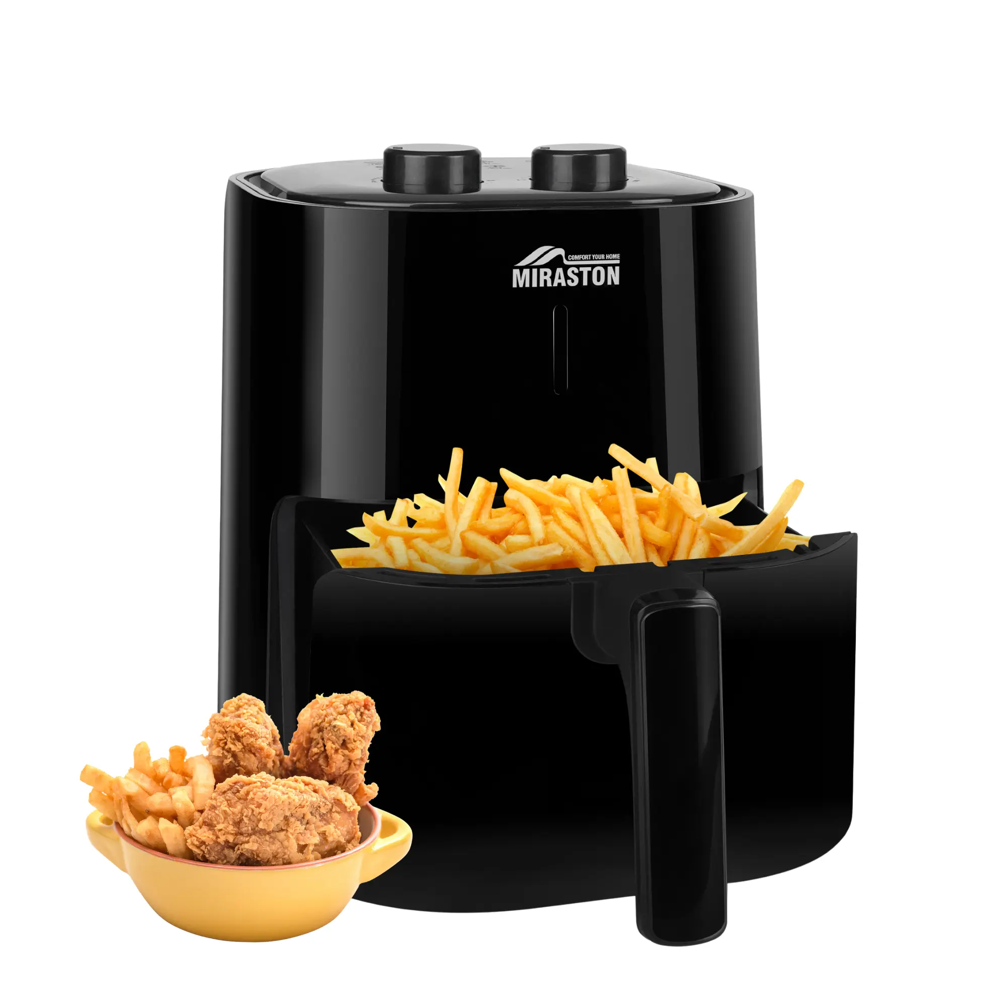 MIRASTON 4.5QT Dial Control Air Fryer - 1400W Kitchen Appliance with 8 Cooking Presets, Adjustable Temperature, Timer, Durable Nonstick Stainless Steel Basket, Dishwasher-Safe, Novice-Friendly Easy Operation