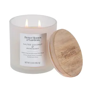 Better Homes & Gardens Salted Coconut Mahogany Scented 2-Wick Frosted 12Oz Candle Decor-Ware International Inc.