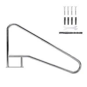 Pool Handrails Set of 2 for Inground Pools – 304 Stainless Steel Pool Rails, Heavy Duty Rustproof with Blue Non-Slip Grip, 385 LBS Capacity, 55"x32" & 30"x30"