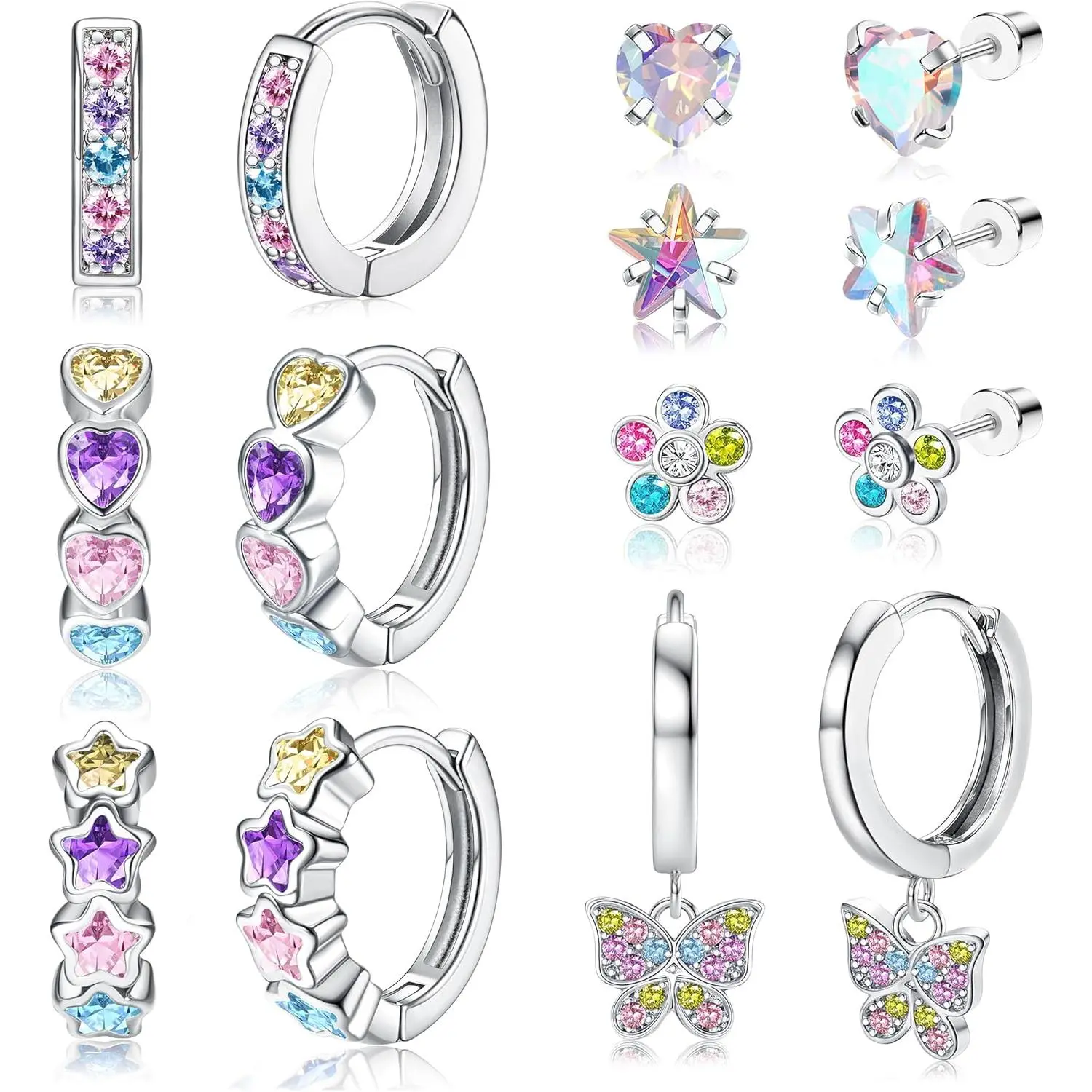 7 Pcs Hypoallergenic Silver Hoop Earrings Stainless Steel Ear Bone Nail Dangling Earrings Set Fashion Accessories moissanite  earrings