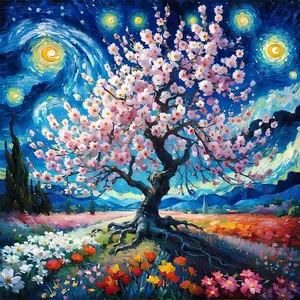 Cherry Blossom Tree Pattern DIY Diamond Arts Colorful Painting Kit without Frame, DIY 5D Diamond Arts Colorful Painting Kit, Wall Art Decor for Home