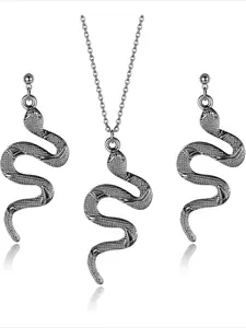 Gun Black Snake Earrings And Necklace Set For Women Cool Personalized Snake Dangle Earrings Snake Stud Earrings Snake Necklace Serpent Earrings Necklace Jewelry