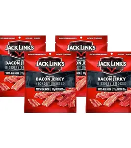 Jack Link's Bacon Jerky, Hickory Smoked - Flavorful Ready to Eat Meat Snack with 11g of Protein per Serving, Made with 100% Thick Cut Real Bacon, Protein Snack, Keto Friendly, 2.5 oz. (Pack of 4)