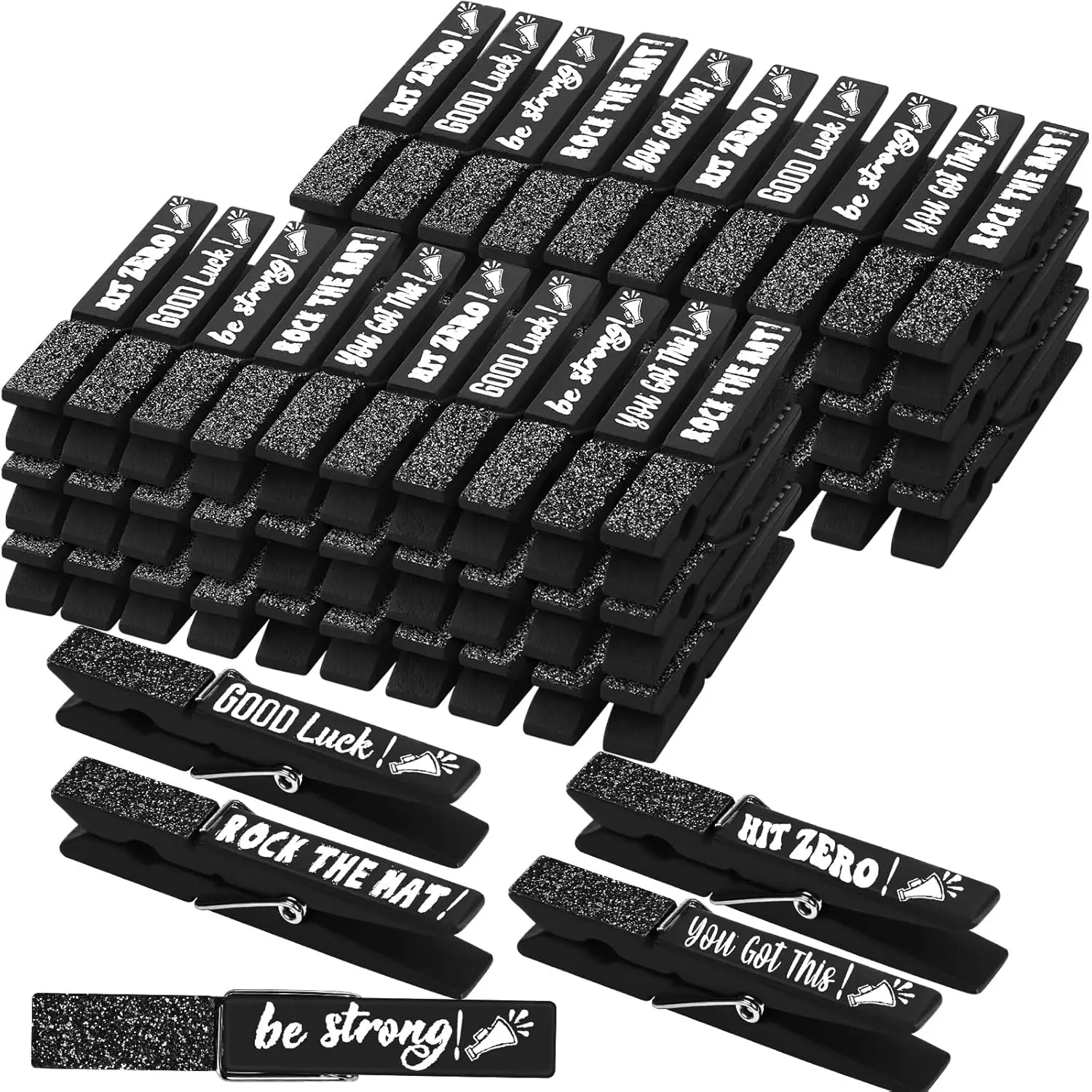 60 Pcs Spirit Clips Cheer Pins Cheerleader Gifts Clothes Pins For Backpacks Competition Glittered For Team Cheer Gifts Stuff Supplies Party Favors Accessories Bulk(Black,Shiny)