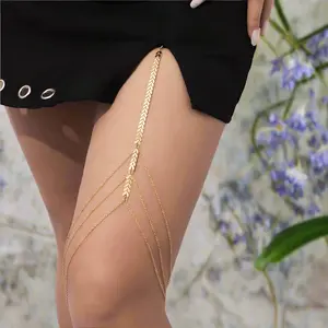 Wheat Chain Thigh Harness - Multi Layer Botanical Leg Jewelry
