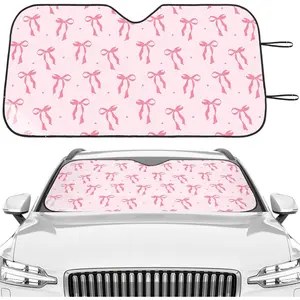 DaisyInner Pink Bow Car Windshield Sun Shade Cute Cars Visor Front Windshield Sun Protector to Keep Cooler Vehicle Automotive Sunshade Interior Heat and UV Protection 55 x 27.6 Inch