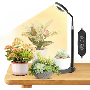 Desk Grow Lights for Indoor , Red Blue Full  Desktop LED  Growing Lamps, Height Adjustable 13.7-24.2inch, 3/9/12H Auto Timer,10 Levels Dimmable, Black Table Growth Light