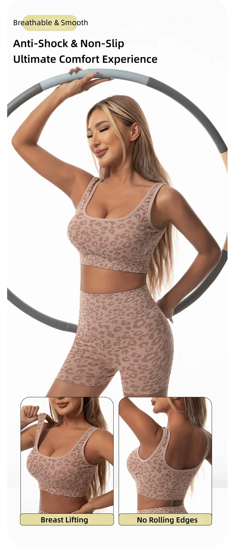 Product Introduction of VVL Women's Solid Wide-Strap Cami Backless Top & High Waist Leopard Print Yoga Set, Sporty Comfy Breathable Outfits for Yoga Gym Workout Running,Breathable Seamless Gym Training for All Seasons 17