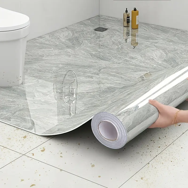 Self-Adhesive Waterproof Vinyl Wallpaper, Bathroom Use, Glossy Floor Wall Cover, Easy Install Moisture Proof Sticker, Shower Bathtub Toilet Compatible