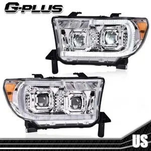 Fit For 2007-2013 Tundra 08-17 Sequoia Chrome/Amber LED Tube Projector Headlight