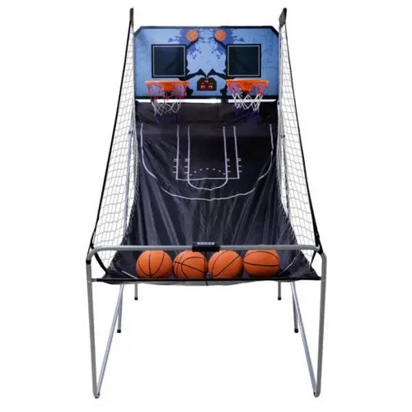 Double Shot Indoor Basketball Arcade Game, Foldable Space Saving Design with 210D Oxford Ball Return, Electronic Scoring with 8 Games, 42"(L) x 21"(W) x 0.35" Backboard, Buzzer, Folding, Batteries, 16.8Kg / 37 Lbs, 2-Player, Steel Frame, Electronic Led Sc