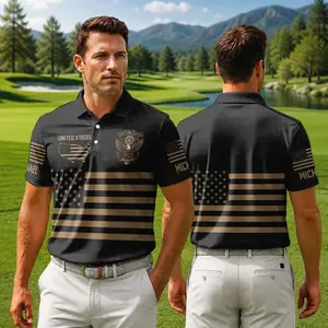 Custom Black USA Flag Golf Polo Patriotic Freedom Shirt