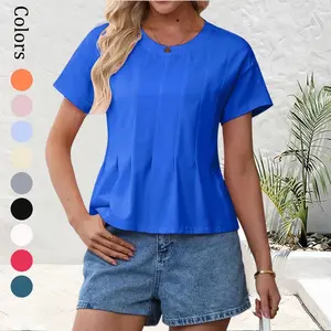 Women's Babydoll Tops T Shirts Peplum Pleated Short Sleeve Cropped Tee Summer Loose Fit Casual Crewneck Tshirts SwimWeek summervibes
