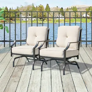 Top Space Metal Outdoor Rocking Chair Patio Chairs Set With Cushions (2-Pack)
