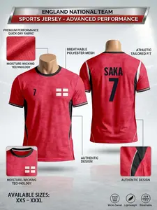 2026 England National Team Soccer T-Shirt, Breathable Mesh, Quick-Dry, Moisture-Wicking, Advanced Technical Knit Support Gear, Soccer Jerseys