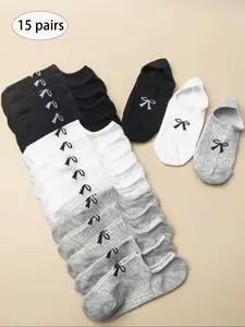 Sweet Bow Butterfly Invisible Boat Socks, Breathable Sweat Absorbing Anti-Slip Low Cut Fitted Socks, Casual Women's Socks, Ankle Solid Socks