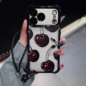Cherry Four-corner thickened mobile phone case suitable for iPhone series, border electroplating,mobile phone case with counter-fall Safety Cushion,suitable for 11 12 13 14 15 16 17pro max,Self-adhesive lens film included.