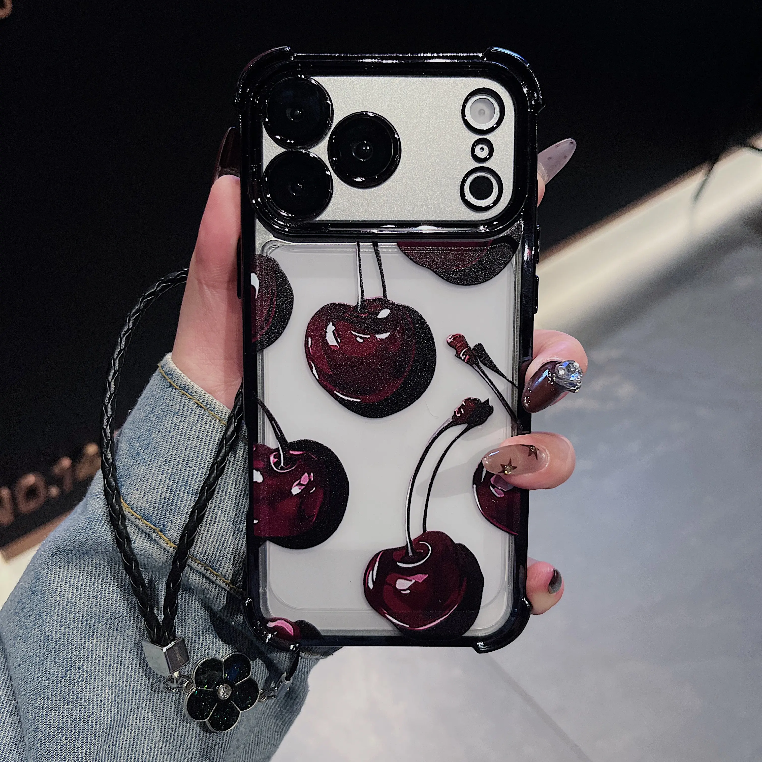 Cherry Four-corner thickened mobile phone case suitable for iPhone series, border electroplating,mobile phone case with counter-fall Safety Cushion,suitable for 11 12 13 14 15 16 17pro max,Self-adhesive lens film included.