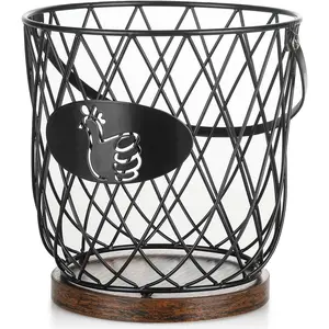 Round Metal Egg Collecting Basket with Handle, Multifunctional Egg Holder for Fresh Egg Gathering, Countertop Decor & K-Cup Organizer
