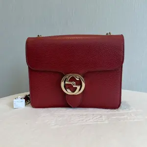 Pre-owned GUCCI Interlocking G Red Leather Flap Shoulder Bag