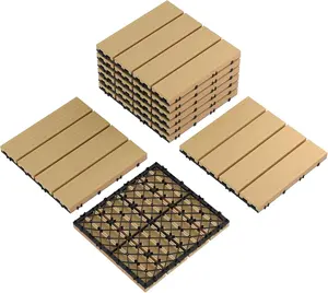 9-Pack Plastic Interlocking Deck Tiles, Outdoor Patio Flooring, 12"x12" Interlocking Decking Tile Outdoor All Weather Use, Waterproof Patio Pavers for Pool Balcony Backyard Porch(Teak, 9 Sq ft)