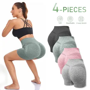 4 Pieces Hip Lifting Yoga Shorts for Women- Made for comfort stretch shorts,  Women's Biker Shorts, Impact Shorts Hip-Lifting Seamless Fitness Yoga Shorts Compression Impact Shorts Hidden Scrunch Butt lifting Shorts Minimalist Womenswear