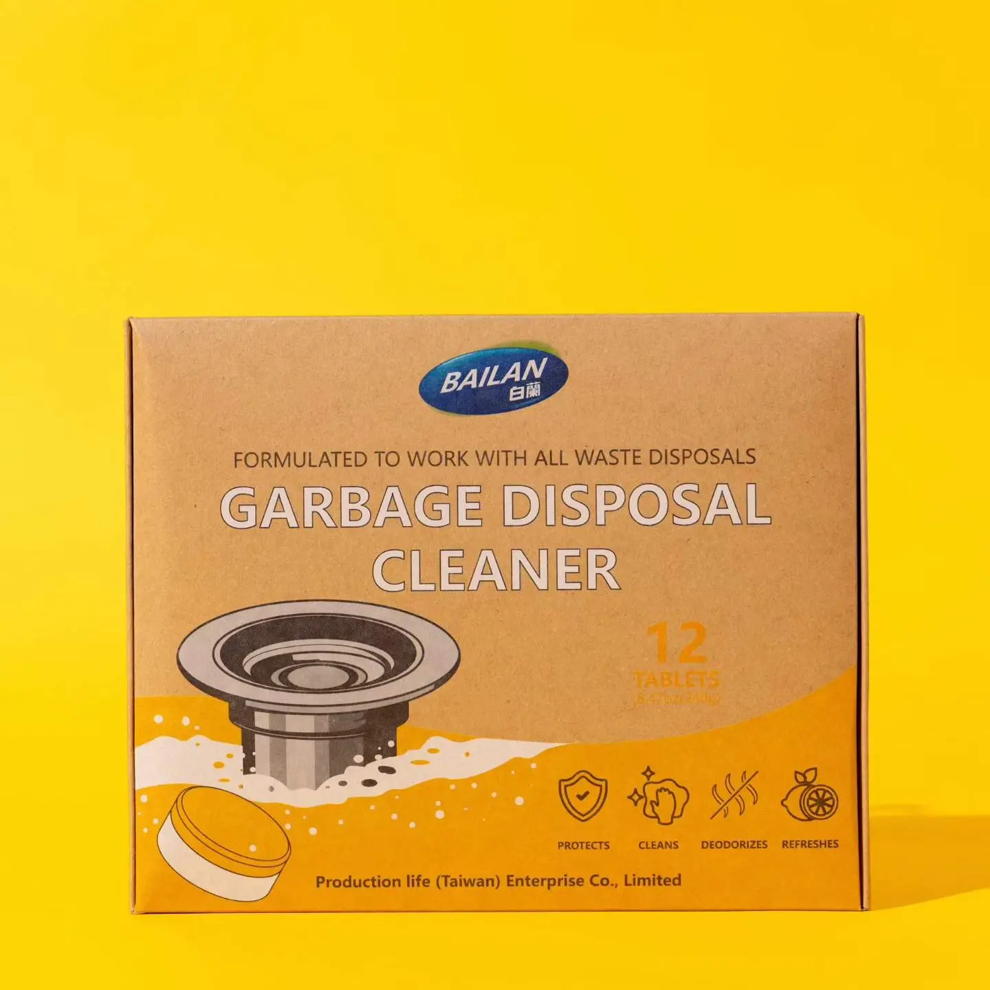 Bailan Garbage Disposal Cleaner Tablets - 12 Count for All Waste Disposals, Cleans, Deodorizes, Refreshes, Protects - Taiwan Enterprise Co. Limited