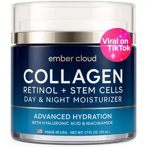 Ember Cloud Collagen Face Cream with Stem Cells Retinol Hyaluronic Acid Niacinamide for All Skin Types - Anti-Aging Face Moisturizer with Airless Pump - Day & Night Cream for Wrinkles - Made in USA