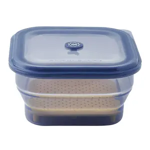 PushLock Collapsible Food Storage Container&Smart Cooking Steam Tray, Space-Saving, Platinum Silicone, Microwave&Freezer&Dishwasher Safe, for Cooking&Leftovers, BPA-Free, 60oz per Unit (NAVY&OLIVE)
