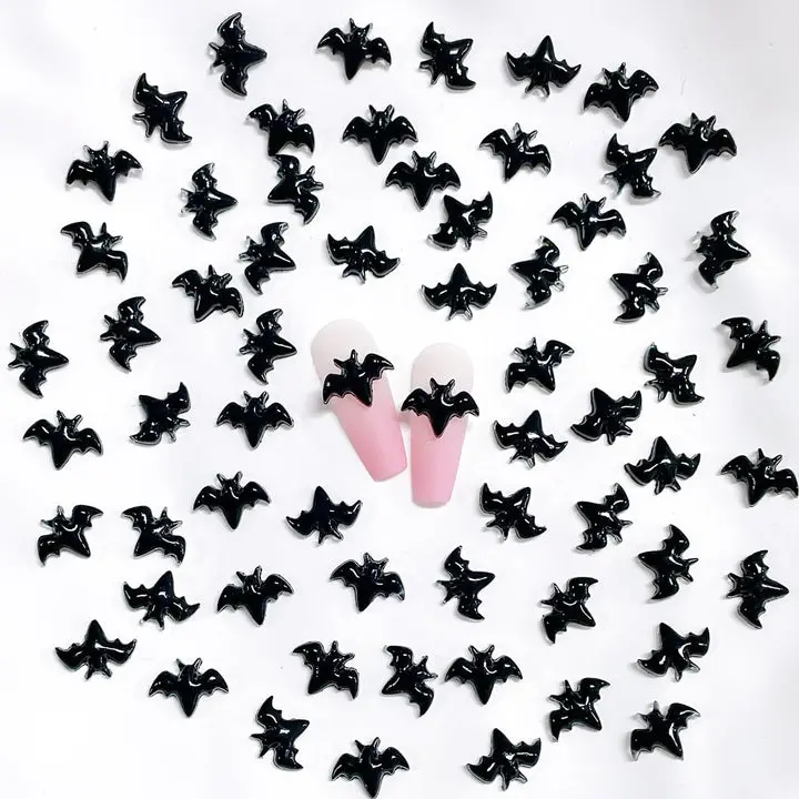 100Pcs Black Halloween Miniature Bats Nail Art Charm Cartoon 3D Tiny Resin Bats Nail Art Rhinestones Flat Back Cute Small Nail Jewelry Charms Mini Bats Nail Rhinestone Diamonds for Nails Crafts Decor