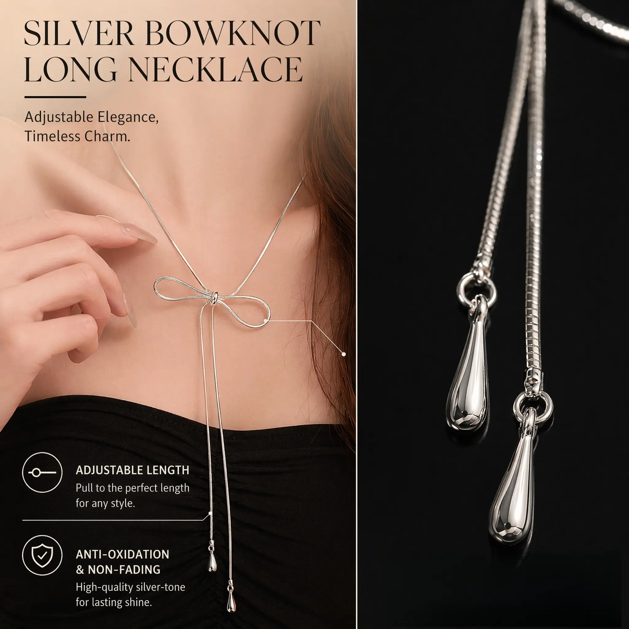 Women's Sweet Minimalist Pull-Tab Bow Necklace - Korean-Style Niche Design, Casual Chain-link Sweatshirt Chain Accessory, Festive Party Female Accessory