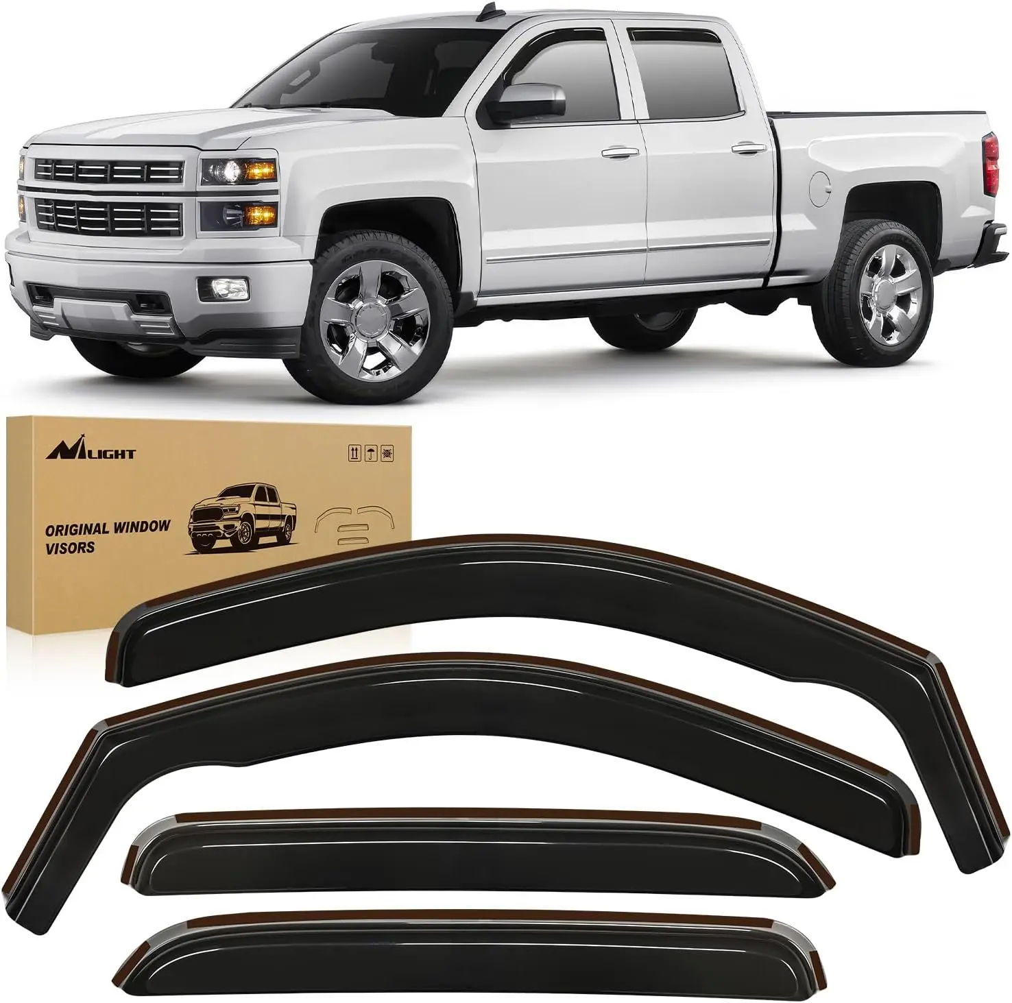 Nilight Window Visor Compatible with Chevy Silverado 1500/Avalanche 2007 2008 2009 2010 2011 2012 2013 GMC Sierra 1500/Silverado/Sierra 2500-3500HD Crew Cab Yukon XL in Channel Rain Guards Car Accessories Truck  dealsforyoudays Automotive Vehicle, Auto Ac