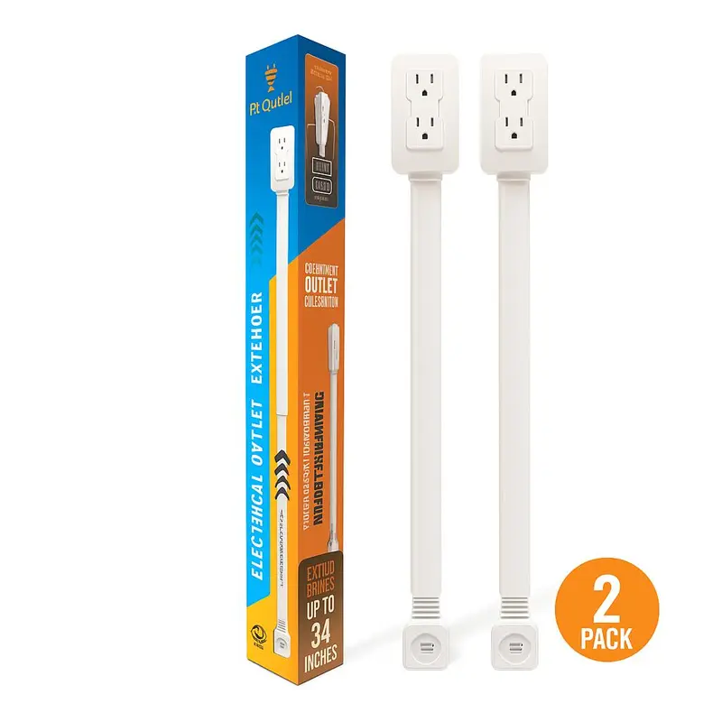 2 Pack EZ Outlet Electrical Outlet Extender with USB-A USB-C & 2 AC Outlets Extendable 22-34" Rotatable 180° for Couches Desks Nightstands, Multi Outlet, Outlet Extension