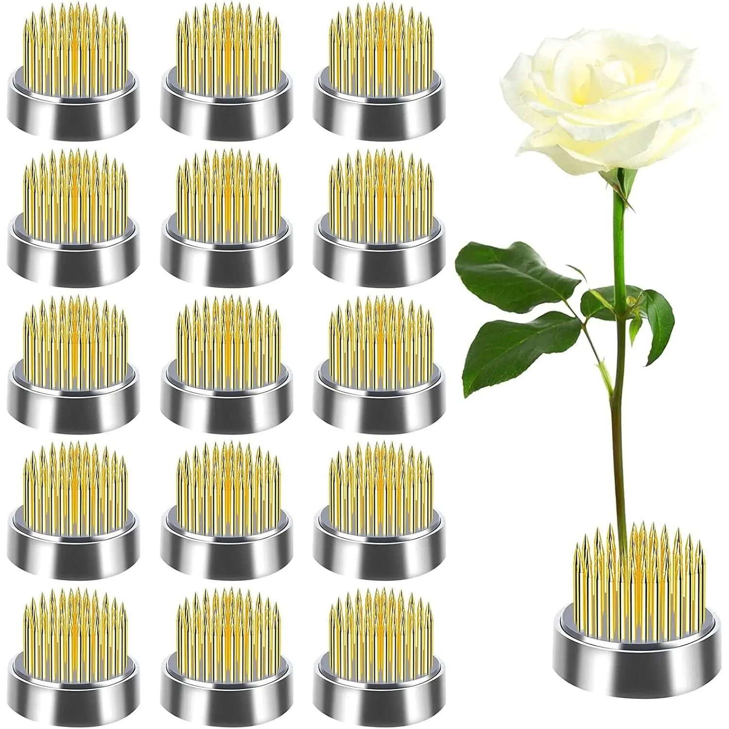 16 Pcs 0.9inch Round Kenzans Flower Frogs Floral Arrangement Pin Fixed Tools Japanese Flower Holder with Rubber Gasket for Flower Arrangement Fixation