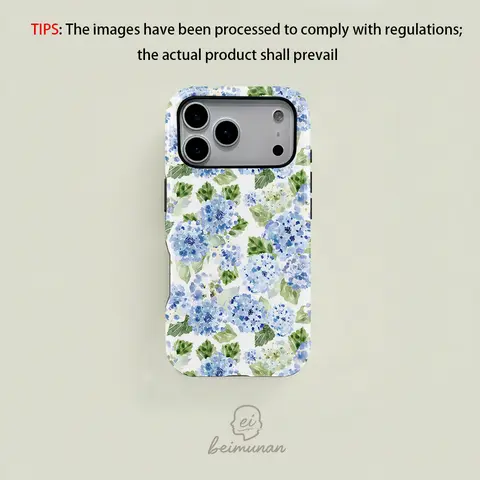 Classic Minimalist 2-in-1 Local Protective Smartphone Casing, MagSafe Compatible with MagSafe, Flower Blue Watercolor Hydrangea Leaf Pattern, Fits iPhone 18/17/16/15/14/13/12/11 Pro Max/Plus/Pro