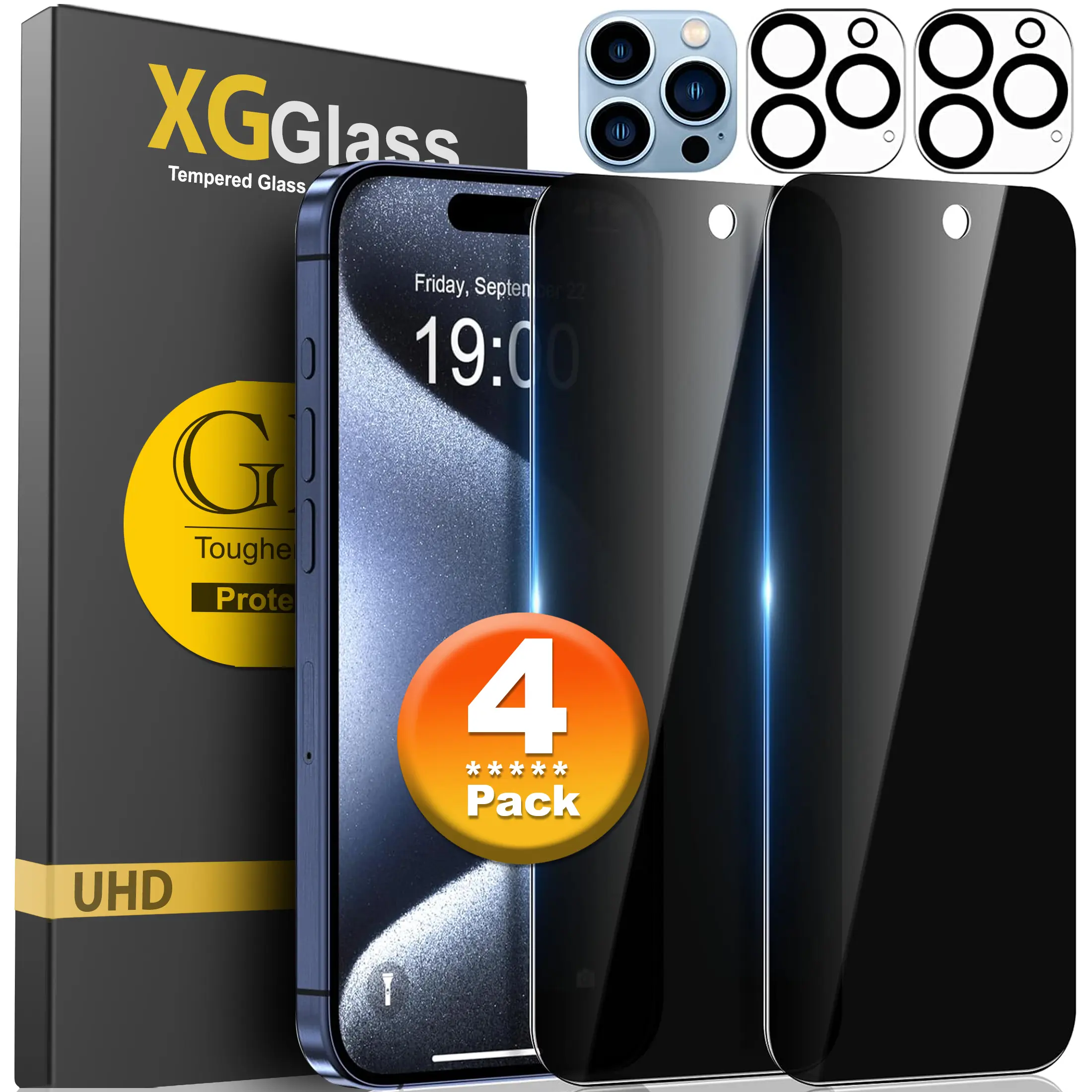[2 + 2] 2 Pack Apple iPhone 17 17e 16 16e 15 14 Plus 13 Mini 12 11 Pro Max Tempered GlassesPrivacy Anti-Spy Screen Protector Camera Lens Protector
