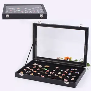 100 Slot Ring Jewelry Box Ring Storage Display Case Ring Stall Counter Display Dustproof Box Accessories