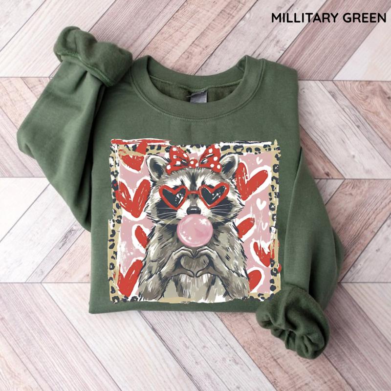 Leopard Valentine Raccoon Sweatshirt, Cute Raccoon Love Sweater, Funny Romantic Quote Shirt, Trendy Animal Valentine Graphic Shirt