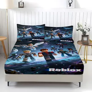 3-Piece Roblox Pattern Bedding Set, Includes 1 Fitted Sheet & 2 Pillowcases, Comfortable Durable Bed Linen, Non-Slip for Bedroom, Kids Gift, Soft Bedding Sets