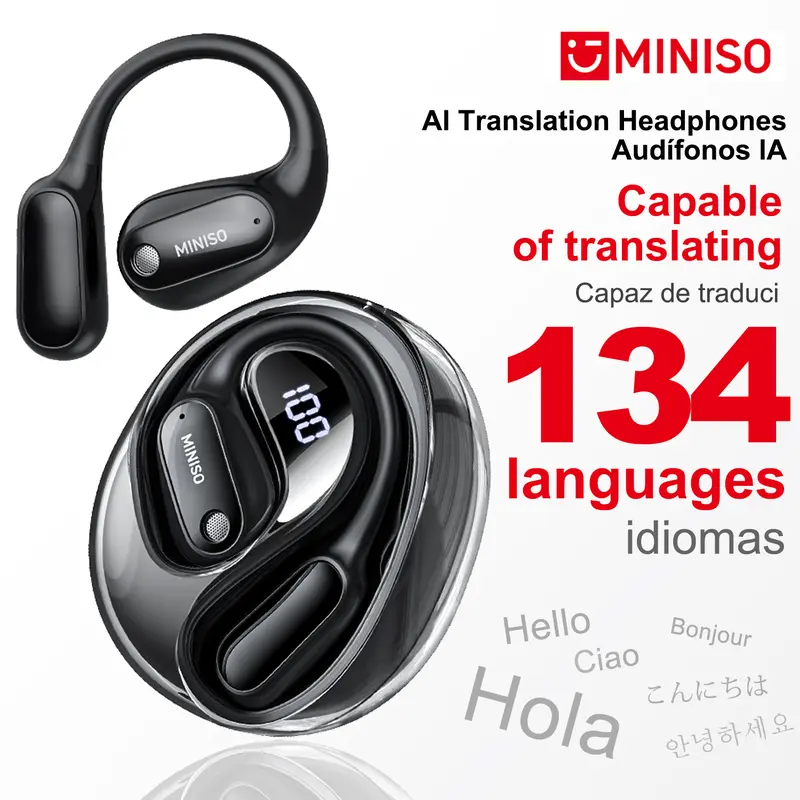 MINISO MS190 Translation Earbuds, Supports Real-Time Translation in 134 Languages With APP, Bluetooth 6.0 Earphones, Audio Wireless Earbuds for Music & Phone Calls, IPX5 Waterproof Sports Electronic Headphones with Long Endurance