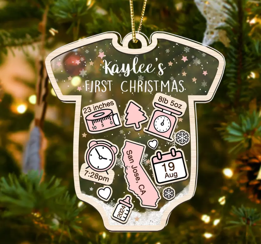 Baby's First Christmas Ornament 2024, Personalized Baby 1st Christmas Ornament, Custom New Baby Gift, 4D Shake Babies Ornament, Christmas Tree Decor