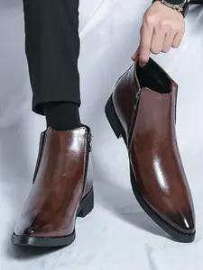Men's Low Heel Pointed Toe Chelsea Boots, Classic High-Top Fashion Shoes, Stylish Footwear for Casual Wear, Comfortable and Durable Design, Rubber, Pointed Toes Boots