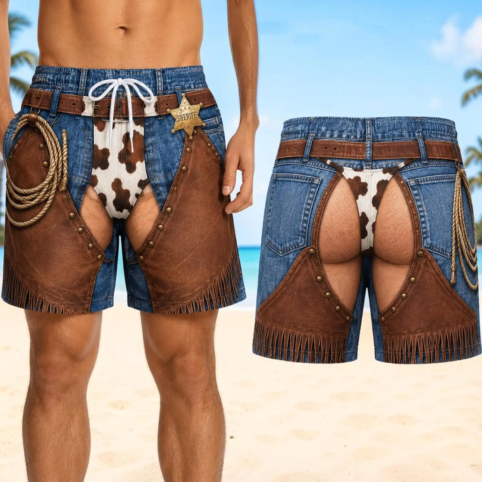 Custom Cowboy Beach Shorts, Funny Western Swim Trunks for Men, Father's Day Gift, Dad Beach Vacation Outfit, Summer Pool Party Fun Dad