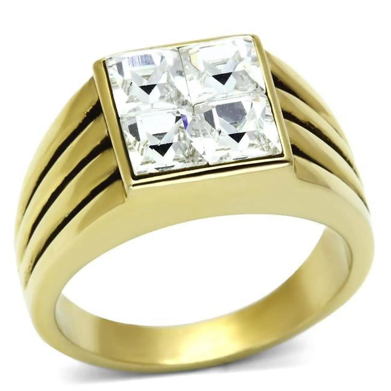 212 MAIN Men's Stackable Ring - IP Gold Stainless Steel Rings, Size 8 Fit, Crystal Accents Jewelry