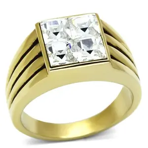 212 MAIN Exquisite Trendy Men's Stackable Ring - IP Gold Stainless Steel, Size 8 Fit, Crystal Accents, Exquisite Trendy Ring